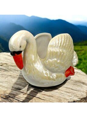 Vintage Irridescent Glaze Swan Planter/Trinket Holder Japan EUC